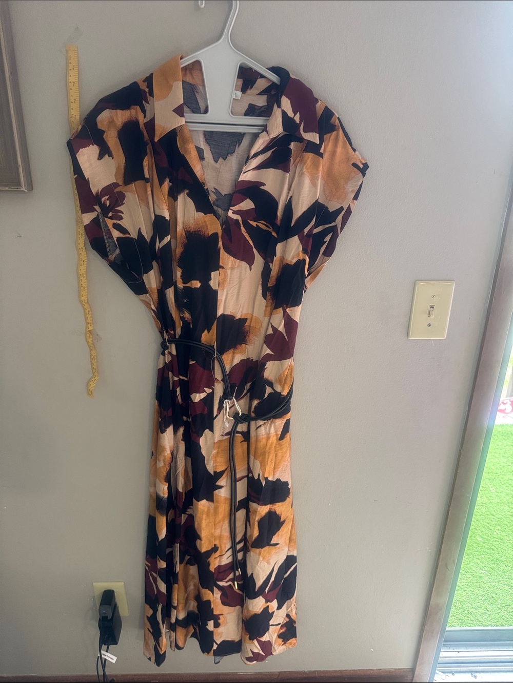 London Times Floral Midi Wrap Dress in Mustard, Black & Burgundy